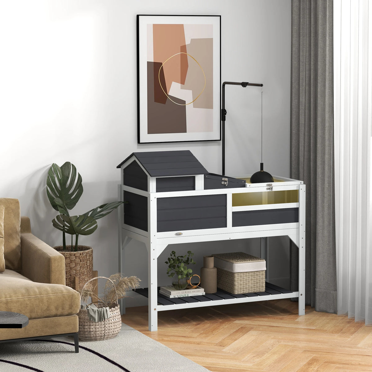 Tortoise House w/ Adjustable Lamp Holder, Openable Lid, Storage Shelf