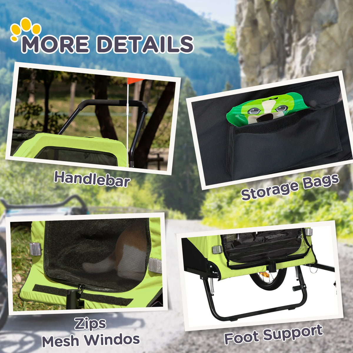 2 in 1 Dog Bike Trailer and Pet Stroller with Hitch Mesh Windows Sunroof and Reflectors for Large Dogs