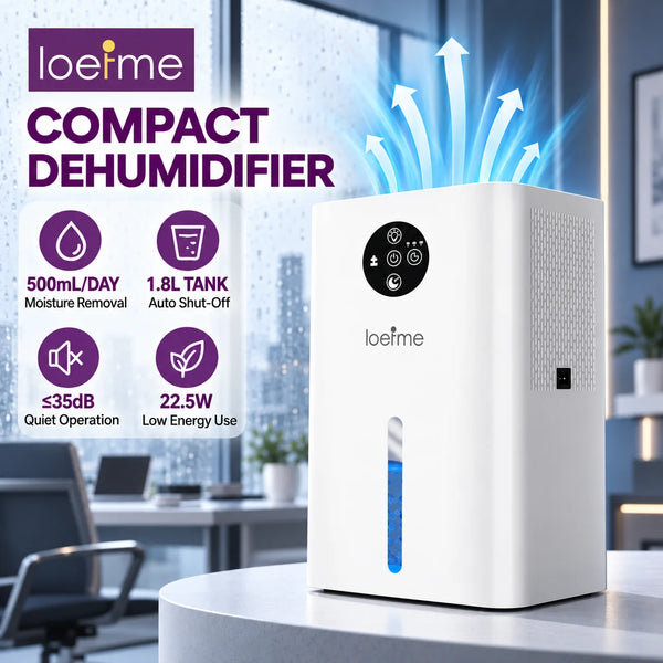 1.8L Portable Mini Dehumidifier, 500ml/Day Quiet Moisture Absorber with Auto Shut-Off