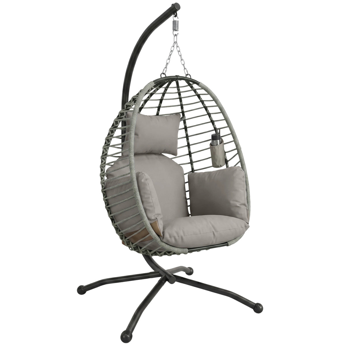 Hanging Swing Chair with Thick Padded Cushion and Cup Holder