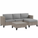 5-Piece PE Rattan Garden Corner Sofa Set with Glass Coffee Table and Footstool