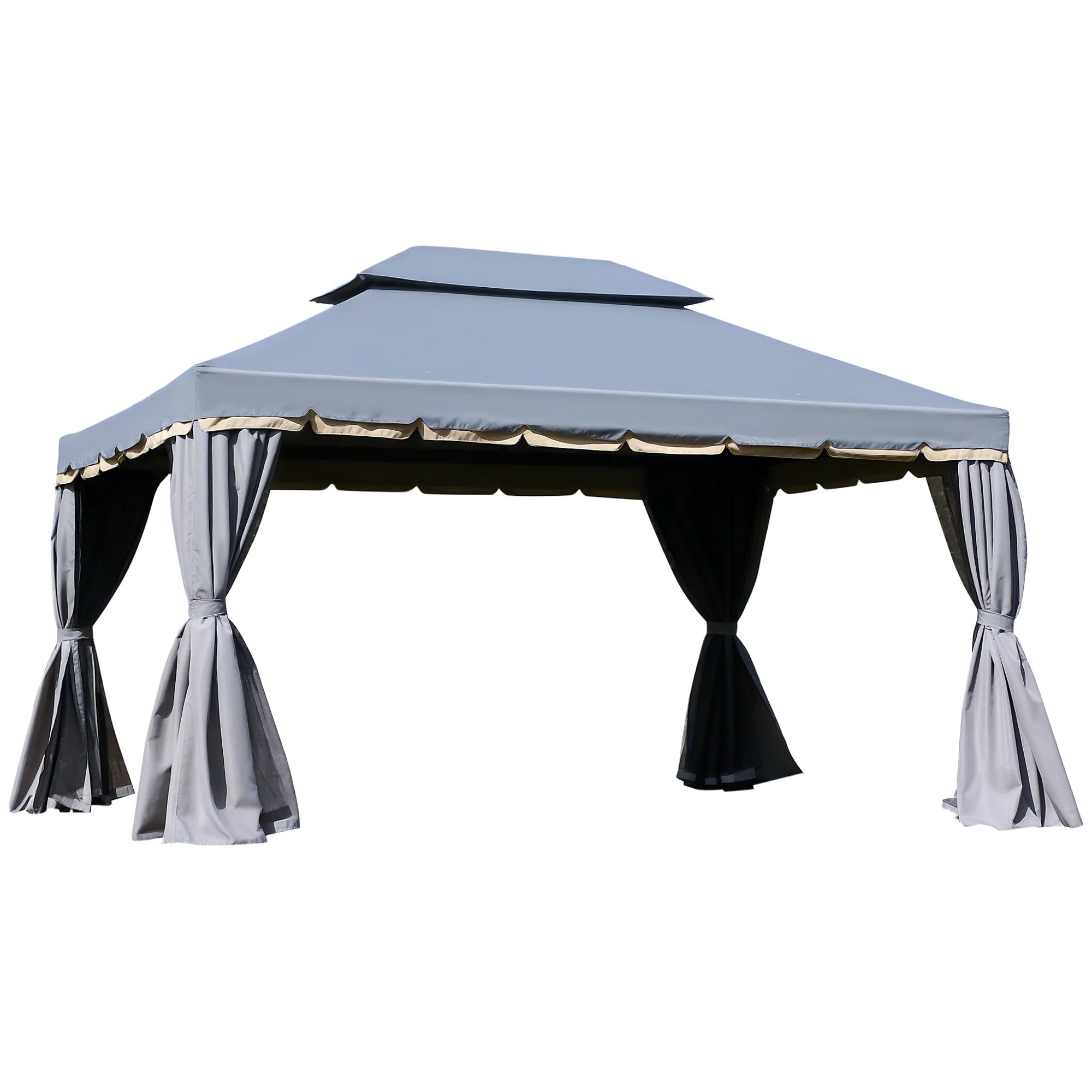 3 x 4m Aluminium Garden Gazebo with Removable Curtains, Mesh Netting, PA-Coated Canopy and Ground Stakes