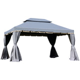 3 x 4m Aluminium Garden Gazebo with Removable Curtains, Mesh Netting, PA-Coated Canopy and Ground Stakes