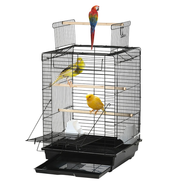 59cm Bird Cage with Openable Top, Stand, Tray, Handles and Feeding Bowls