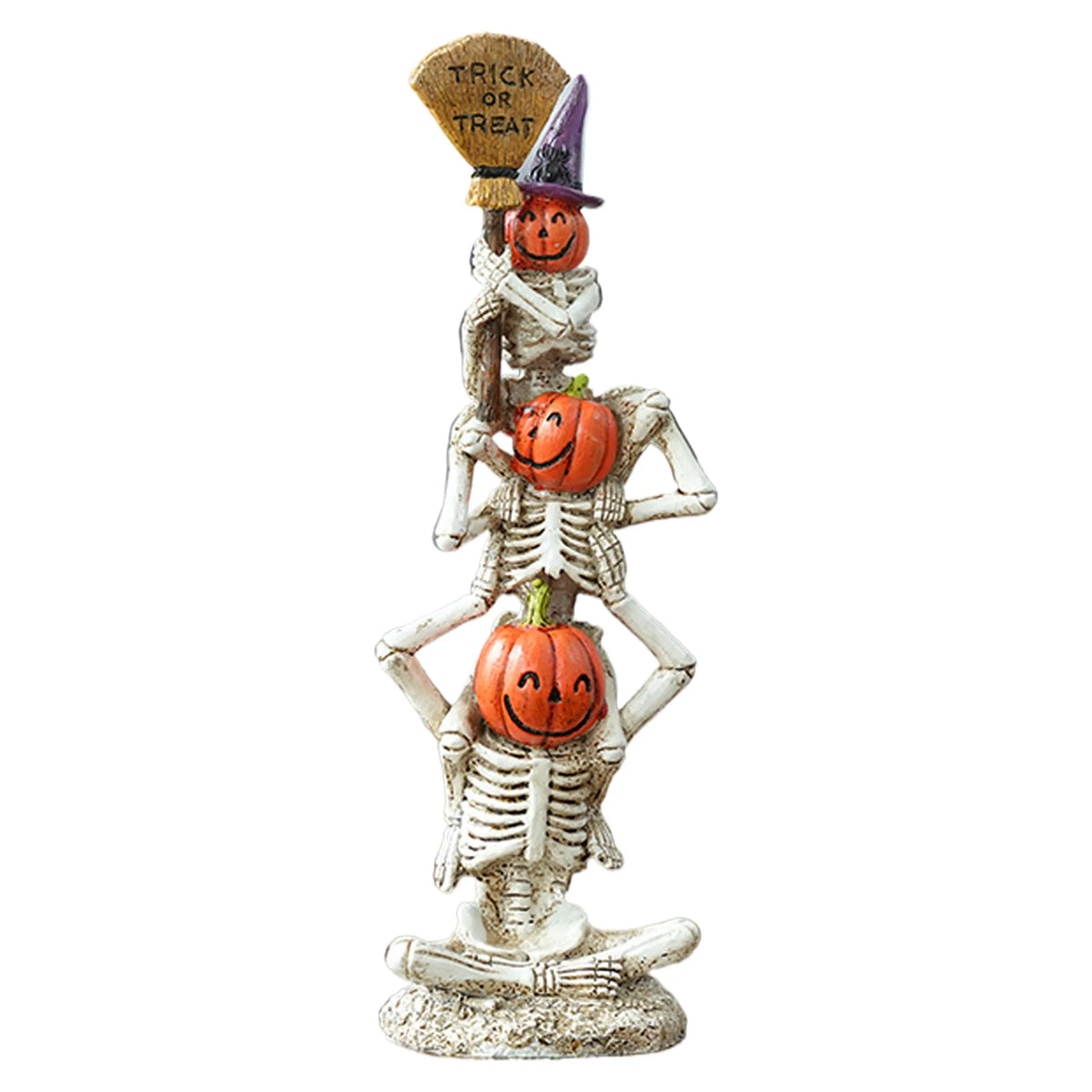 Halloween Skeleton with Stacked Pumpkins Resin Ornament, 32cm