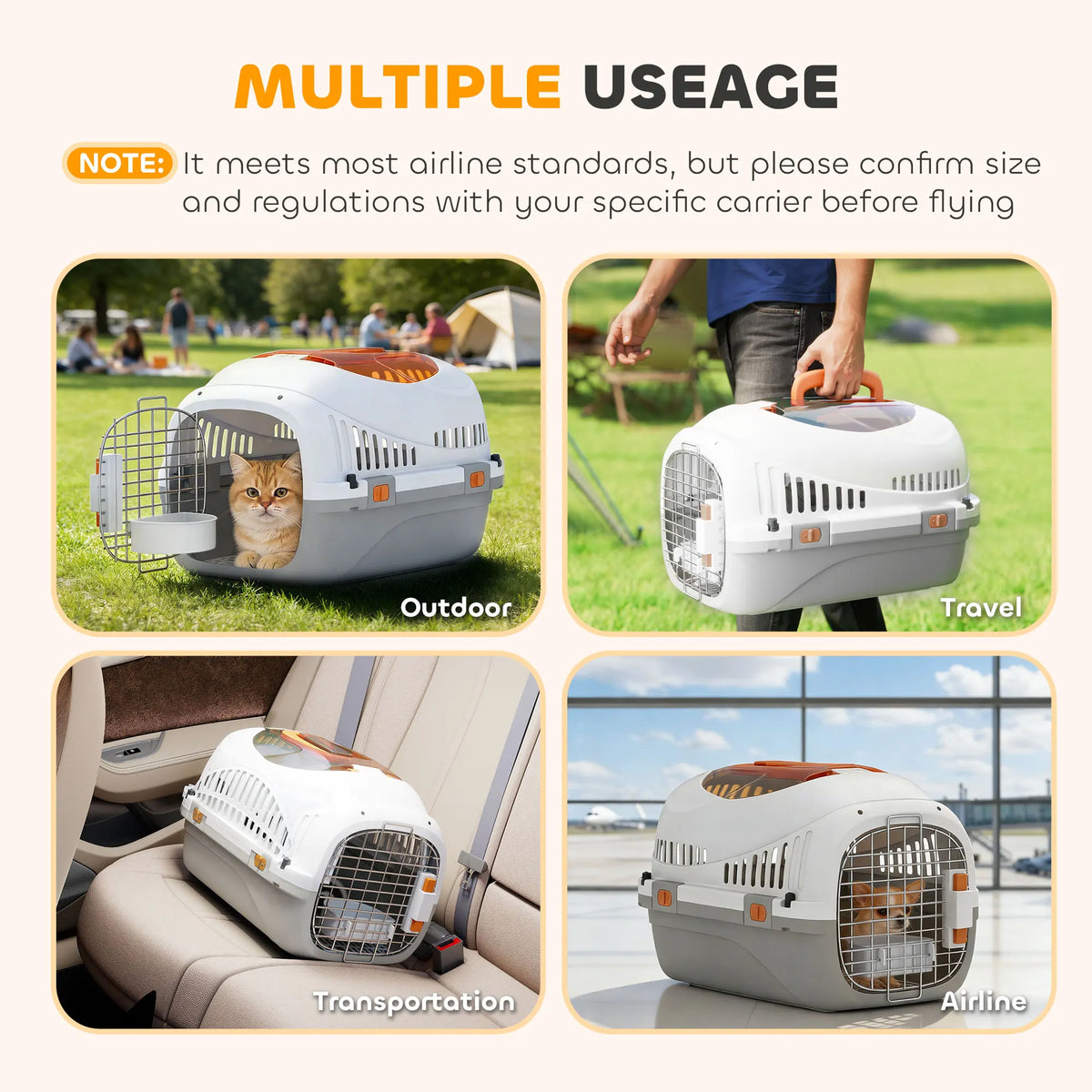 Hard Shell Pet Carrier 49x32x31cm Top Load Cat Carrier with Triple Lock Hanging Bowl and Vents