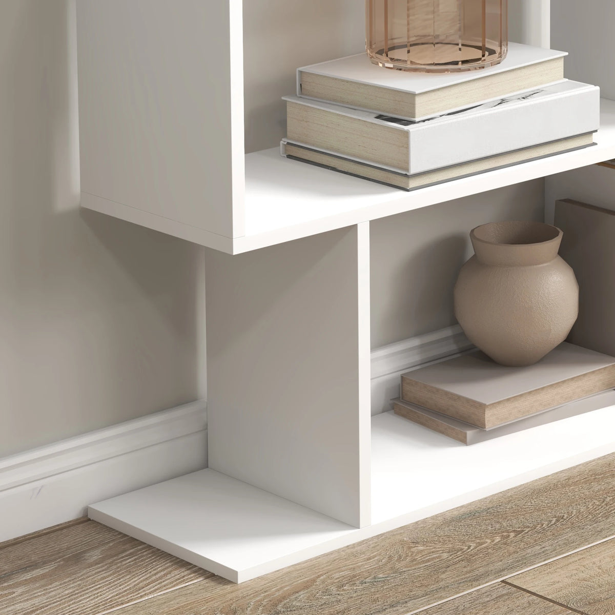 6-Tier S-Shaped Bookcase Storage Shelf, Modern Display Unit, White