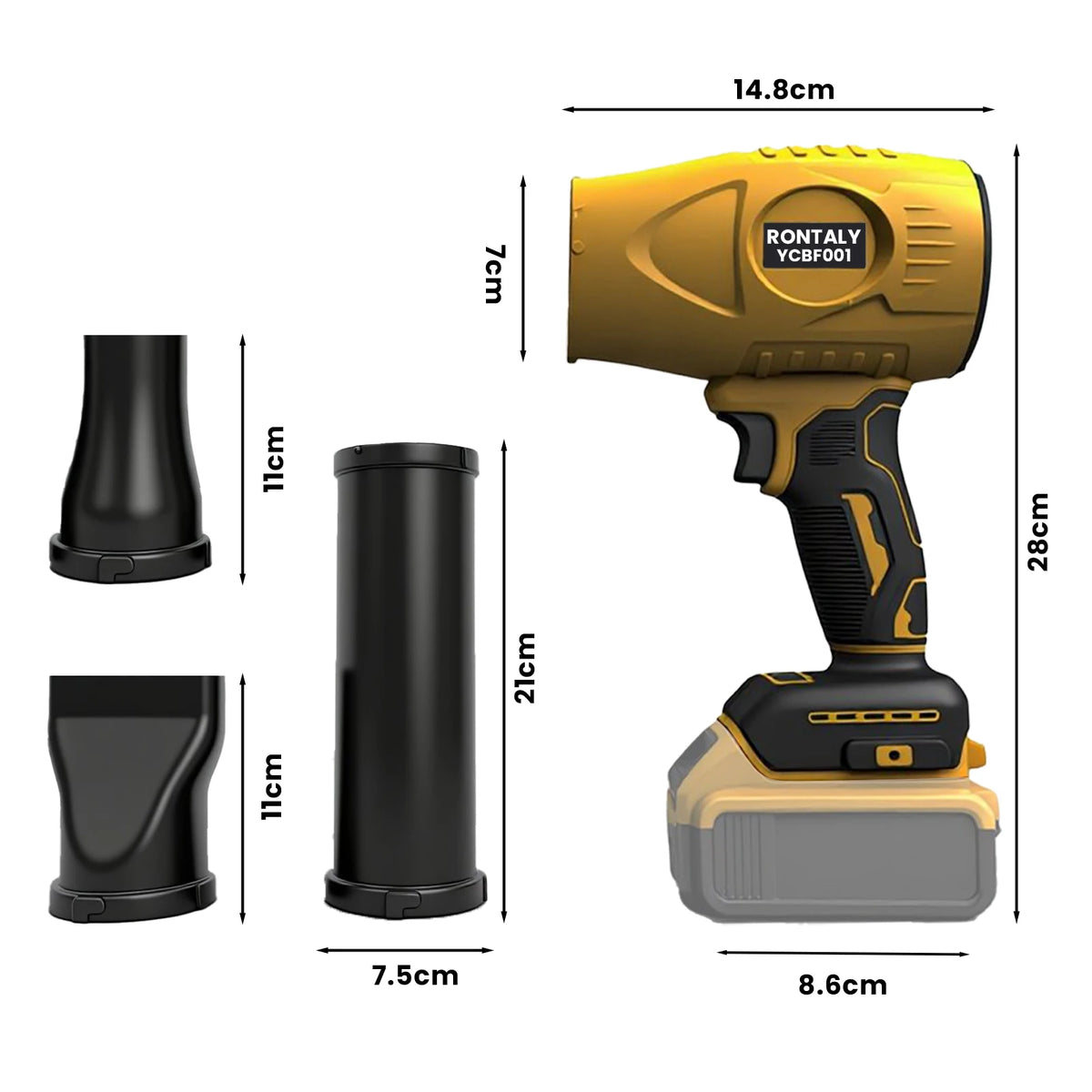 Cordless Turbo Jet Blower for DeWalt 18V Batteries, 3 Nozzles