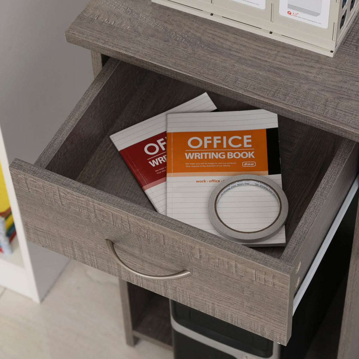 L-Shaped Corner Computer Desk with Keyboard Tray, Shelves and Drawer, Grey