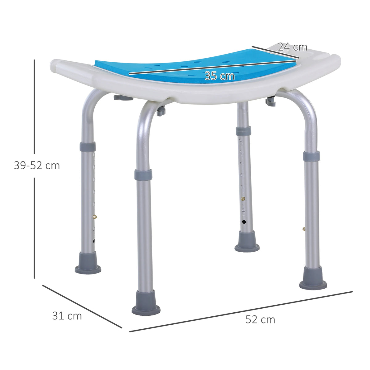 Adjustable Bath Stool with Non-Slip Feet and Drainage Holes, Aluminium Shower Seat, Blue