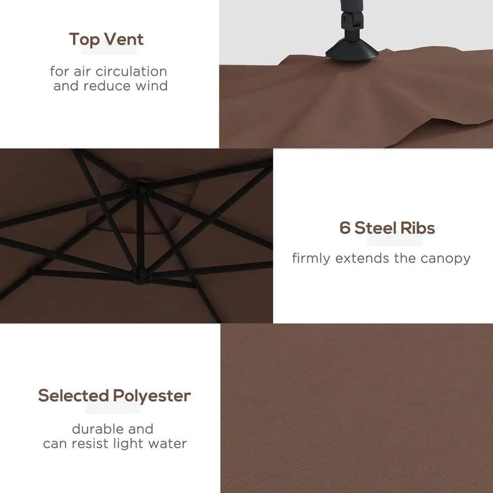 3x2m Cantilever Parasol with Cross Base, Banana Parasol with Crank Handle and 6 Ribs, Rectangular Hanging Patio Umbrella for Outdoor Use