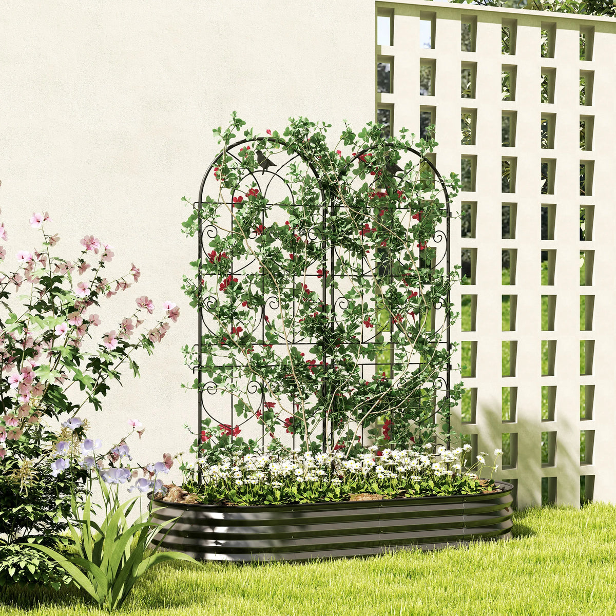 Set of 2 Metal Garden Trellis, Decorative Trellis Panels for Climbing Outdoor Plants