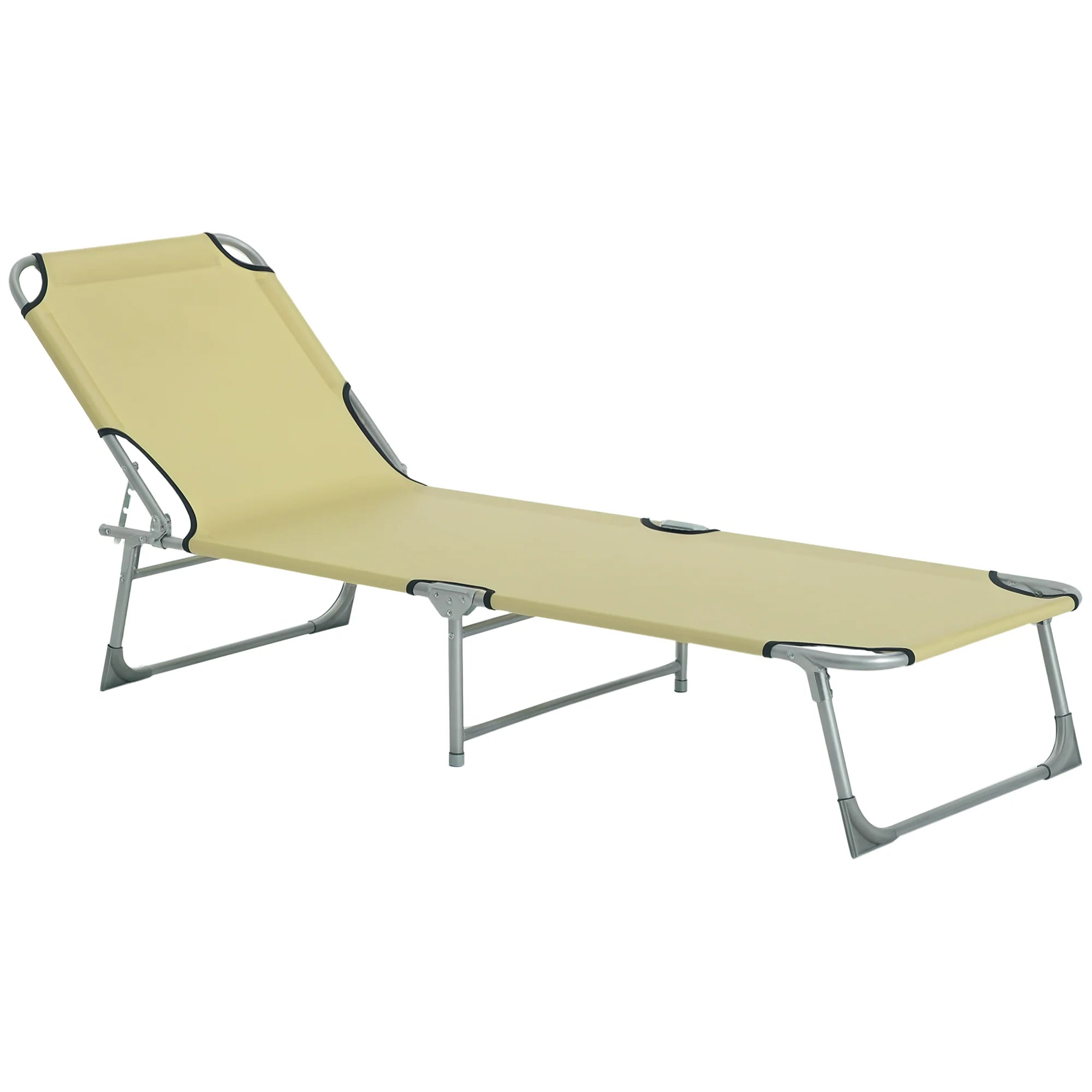 Foldable Reclining Sun Lounger Camping Bed with 4-Position Adjustable Backrest and Oxford Fabric