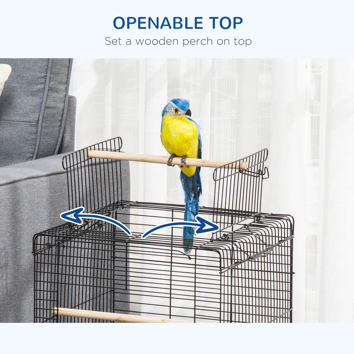 59cm Bird Cage with Openable Top, Stand, Tray, Handles and Feeding Bowls