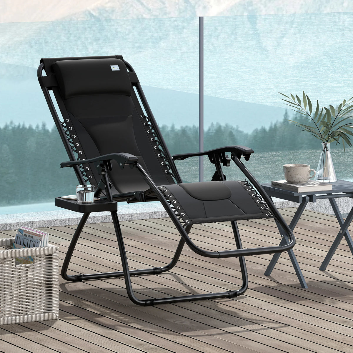 Zero Gravity Lounger Chair, Folding Reclining Patio Chair with Padded Seat, Cup Holder, Soft Cushion