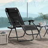 Zero Gravity Garden Lounger Chair Folding Recliner with Cup Holder Tray and Padded Headrest Black