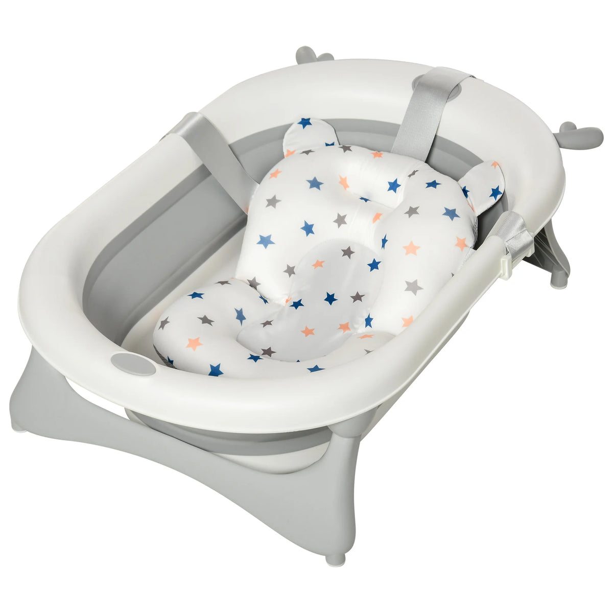 Foldable Baby Bath Tub with Temperature Indicating Plug Ergonomic Cushion and Non Slip Folding Legs