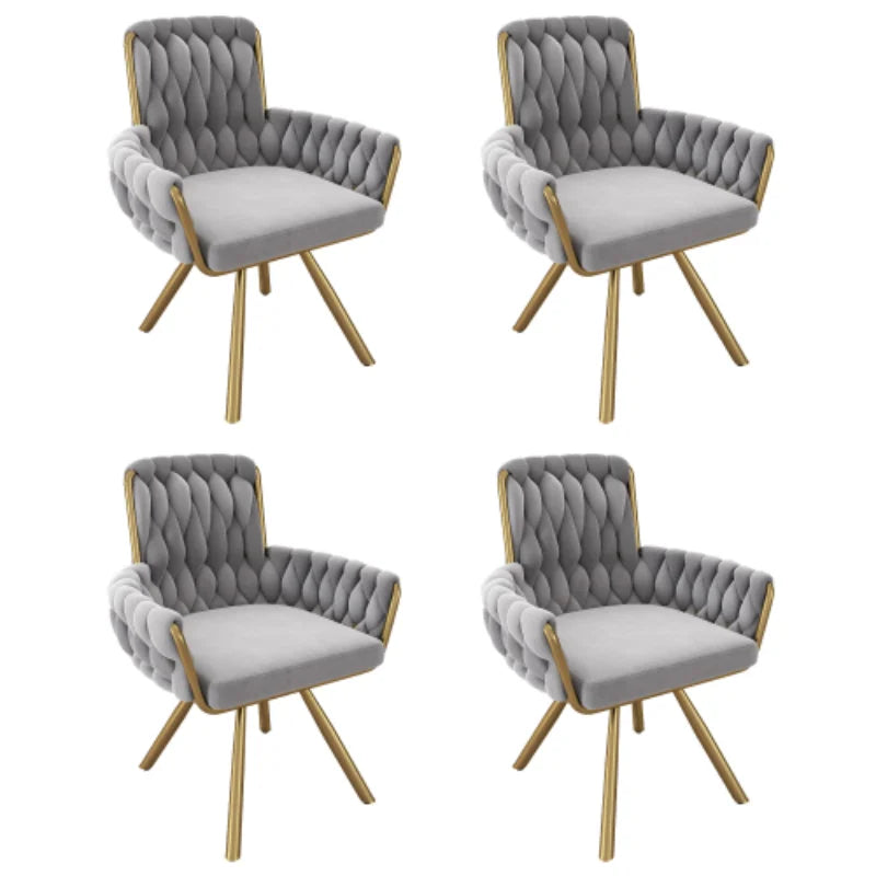 Grey Velvet Swivel Dining Chair Set of 2 4 or 6 with Armrests | 360° Luxury Leisure Chair with Metal Legs