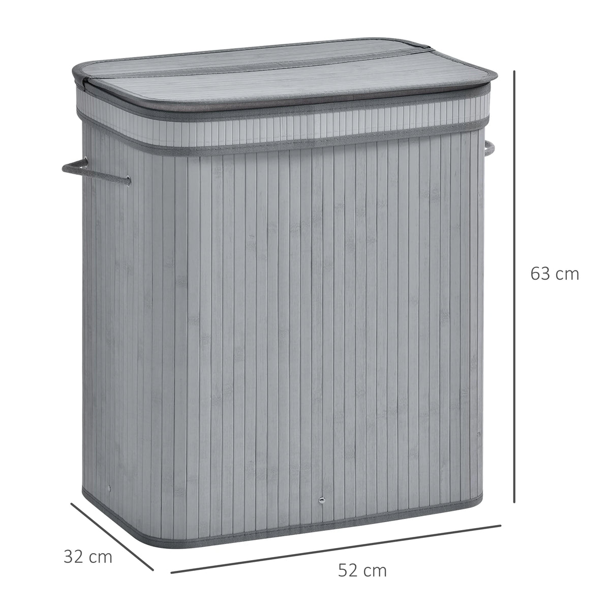 100L Wooden Laundry Basket with 2 Compartments, Lid and Removable Liner, Grey