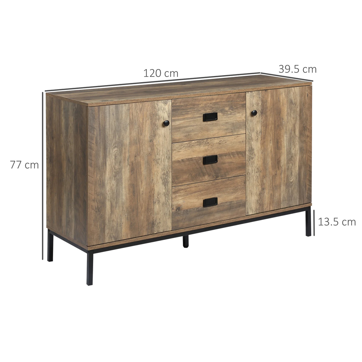 Industrial Sideboard, Storage Cabinet, Accent Cupboard, Distressed Brown