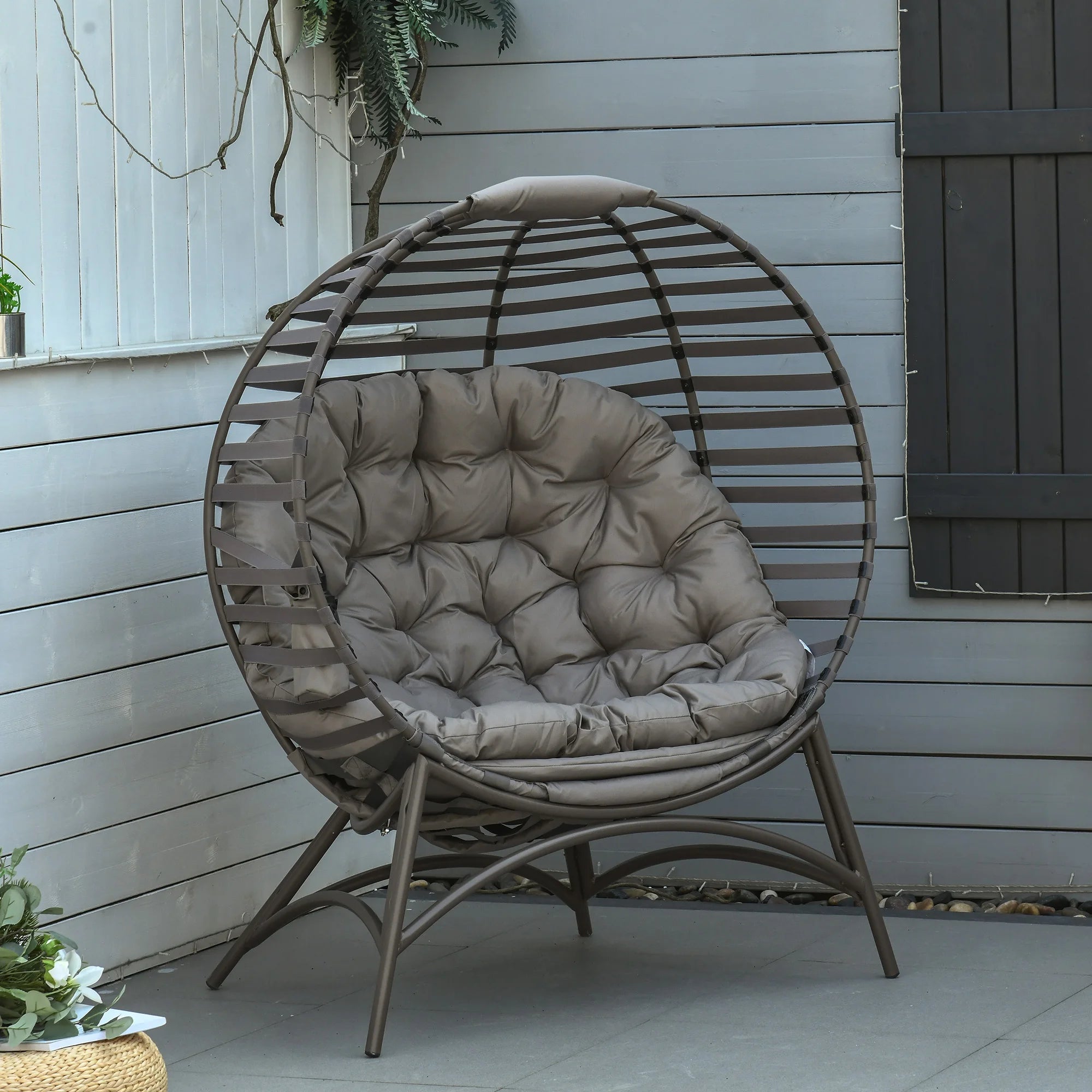 Single Seater Egg Chair with Soft Cushion, Side Pocket, Foldable Design and Four-Leg Steel Base