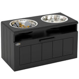 Raised Dog Bowl Stand with Slow Feeder and Storage Drawer 2 Stainless Steel Bowls 60x30x35cm Large Dogs