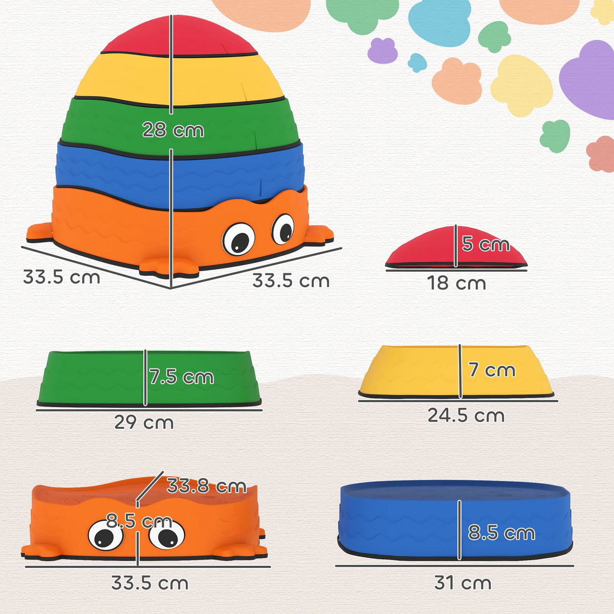 Set of 5 Kids Stepping Stones Frog Shaped Balance Stones with Anti Slip Edging 80kg Stackable Indoor Outdoor