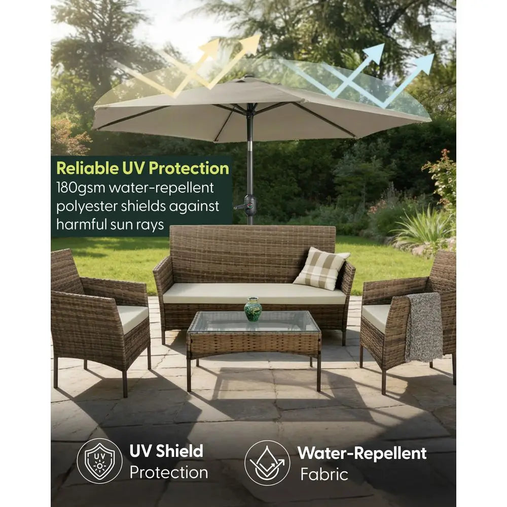 2.7m Tilting Garden Parasol with Crank and Protective Cover, UPF 50, Cream