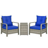 3 Piece PE Rattan Garden Sofa Set with 2 Armchairs Storage Coffee Table and Cushions for Outdoor Patio and Garden