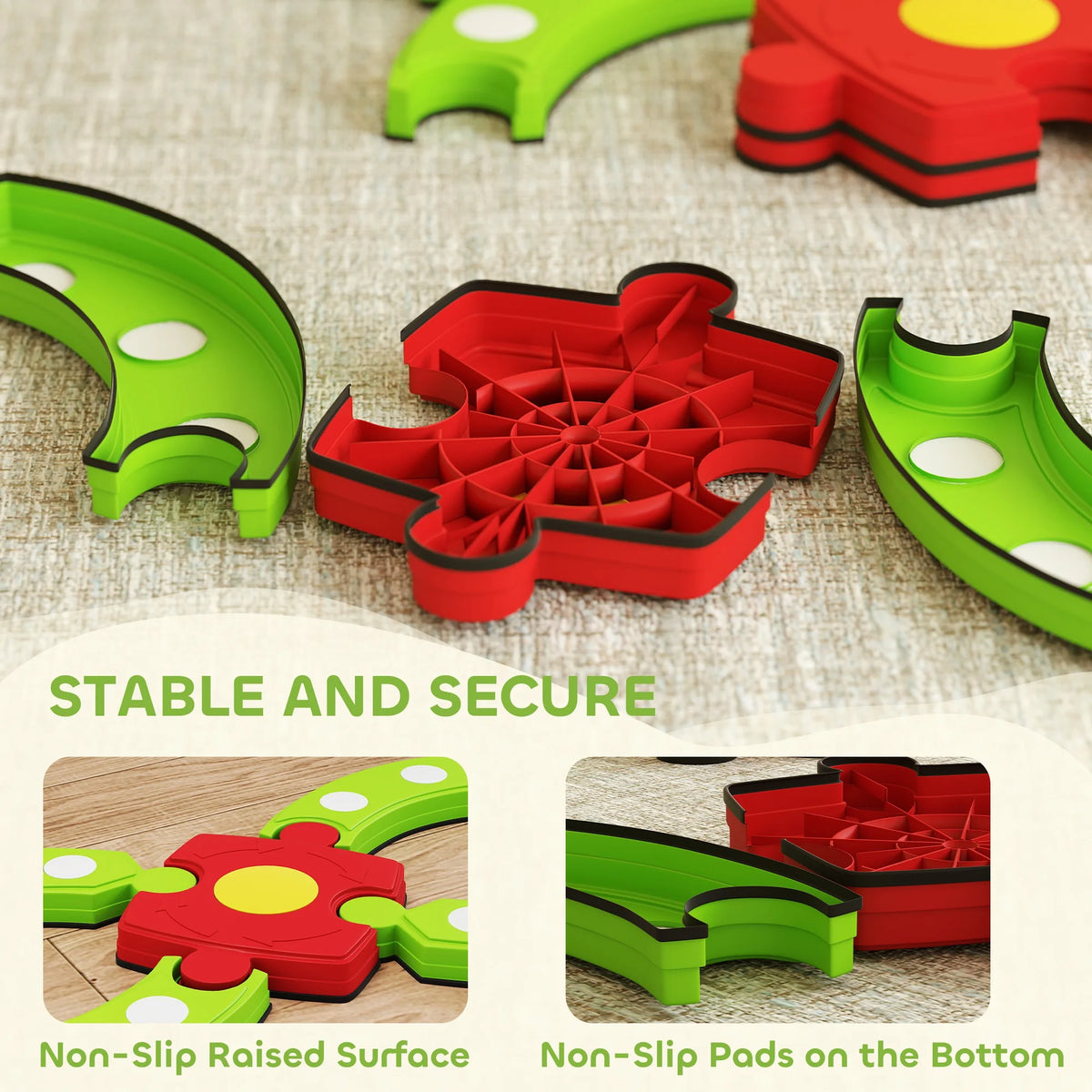 Kids Balance Beam and Stepping Stones Modular Sensory Set with Textured Bumps 50kg Indoor Outdoor Green