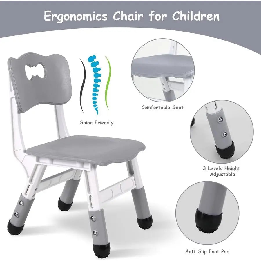 Kids Table and 2 Chairs Set Adjustable Height Children Study Play Set