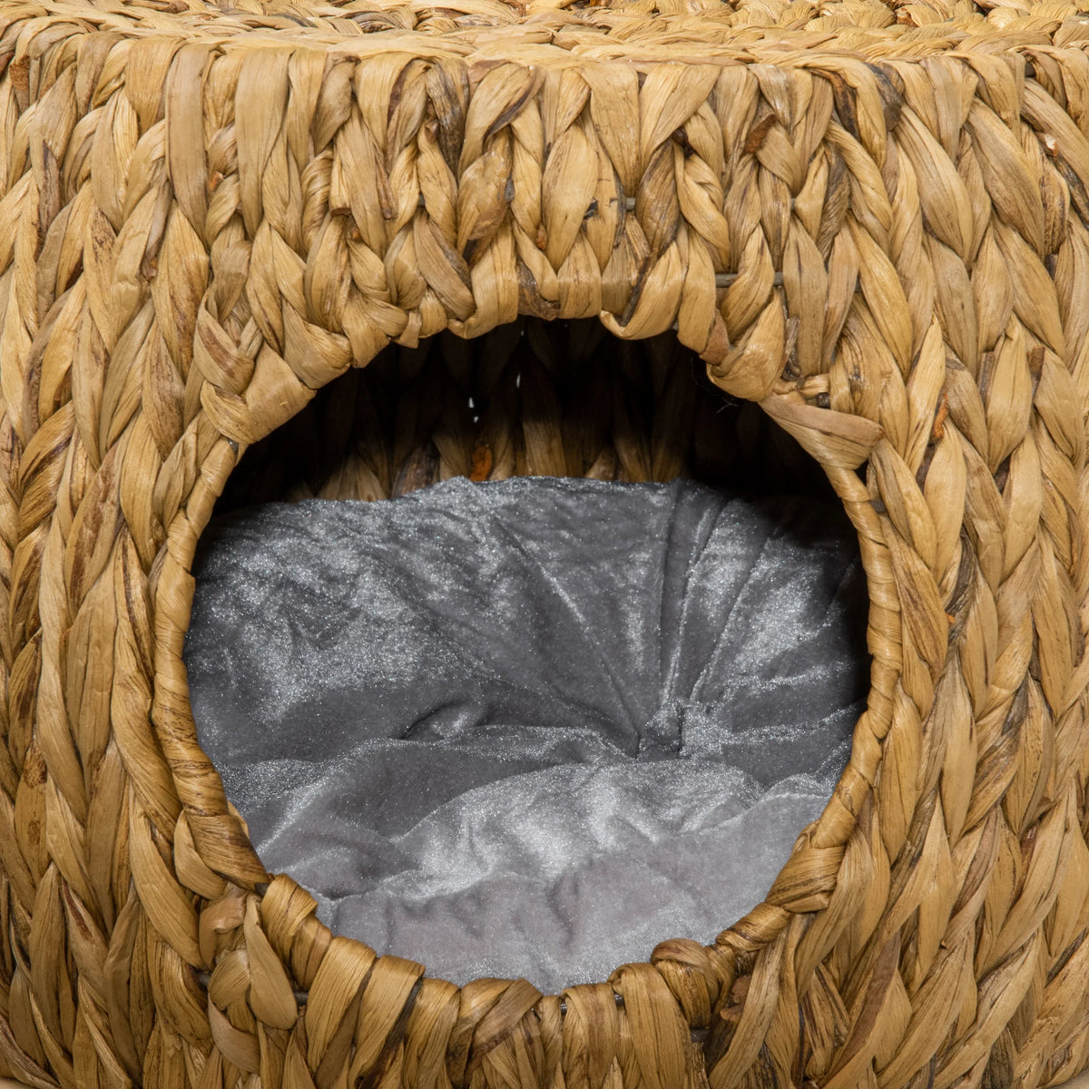 Rattan Cat House and Stool 44x43x41cm Water Hyacinth Cat Cave with Washable Cushion for Cats Under 5kg