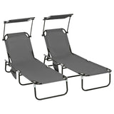 Set of 2 Folding Sun Loungers with Canopy, 5-Position Recline, Side Pocket and Breathable Mesh Fabric