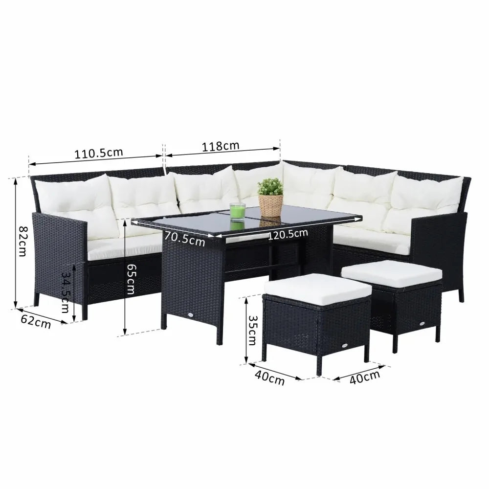 8-Seater Rattan Corner Dining Sofa Set with Wicker Coffee Table