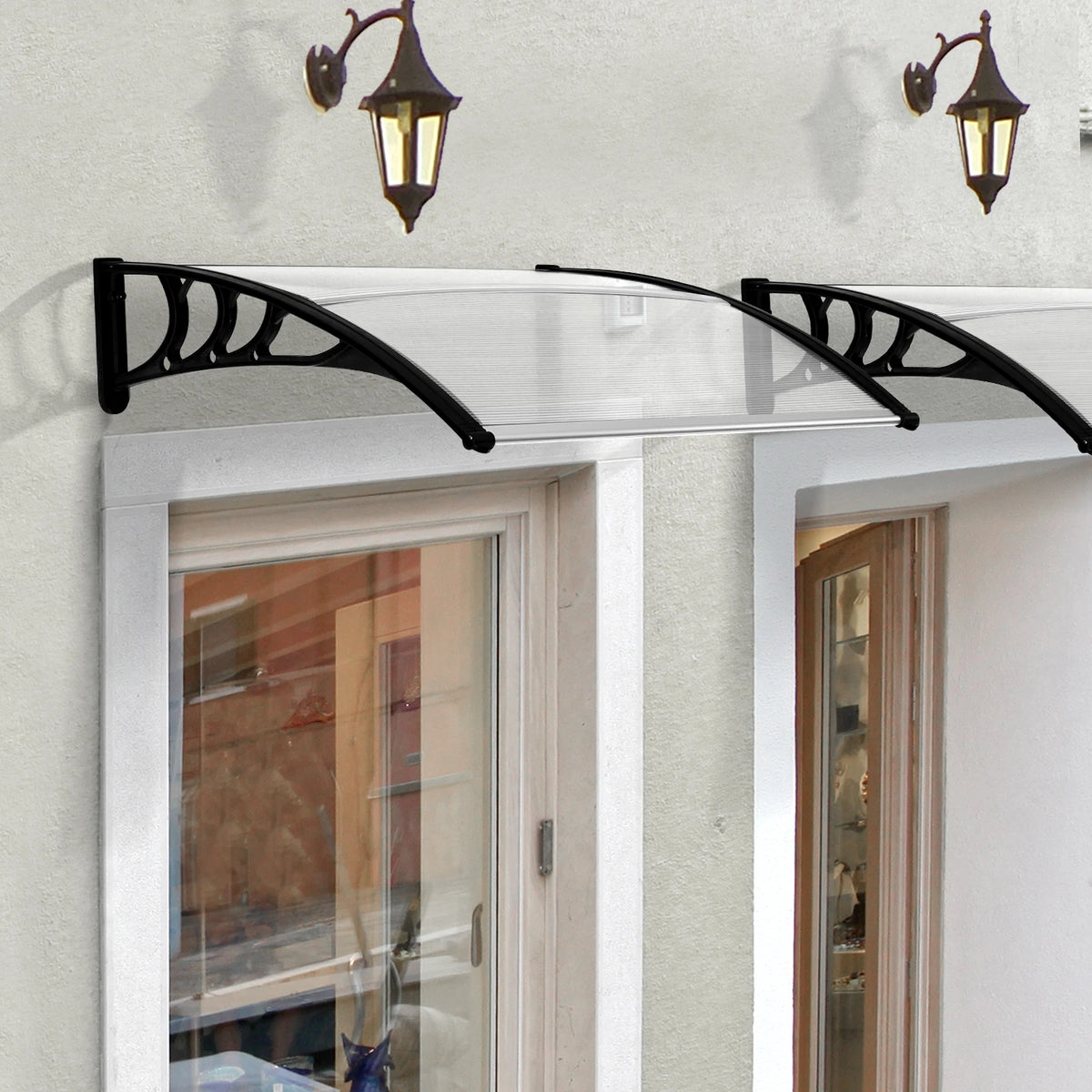 Curved Window Canopy, Aluminium Polycarbonate Awning, 120x75cm, White