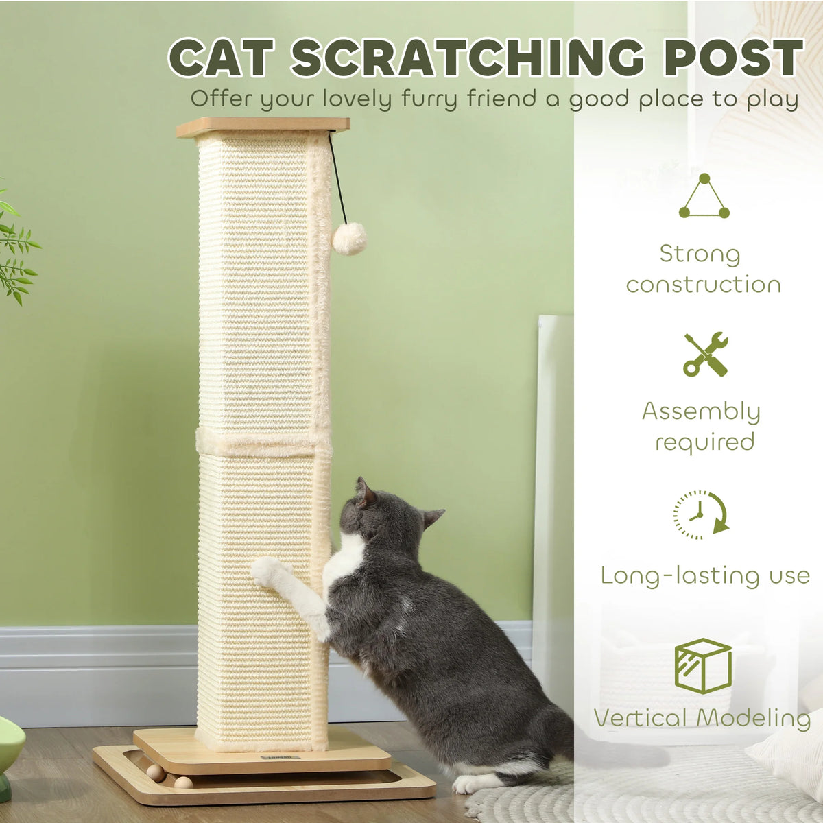 87cm Cat Scratching Post, 3-in-1 Cat Scratcher w/ Track Ball Toy