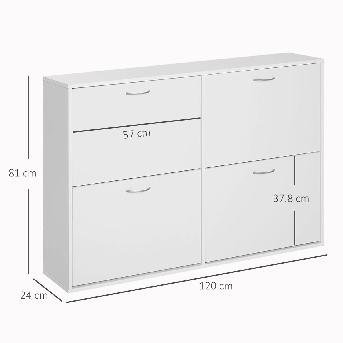 Wooden Shoe Cabinet with 4 Flip Down Drawers, Holds 16-24 Pairs, 120 x 24 x 81 cm, White