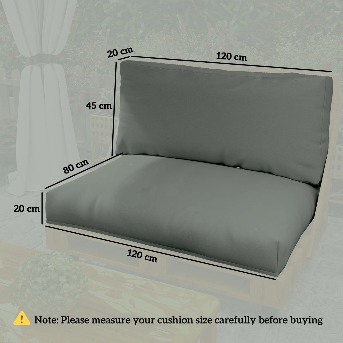 2 Seater Pallet Furniture Cushions, 220gsm Fabric, Charcoal Grey