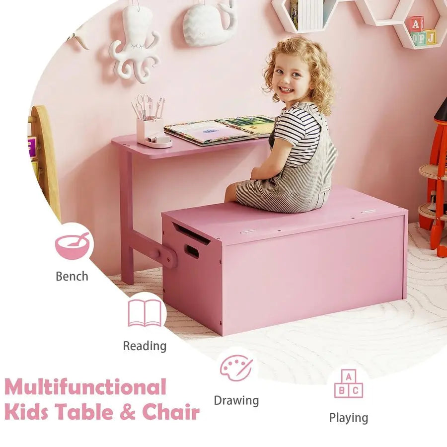 2 in 1 Toddler Table and Chair Set Convertible Storage Bench Toy Box