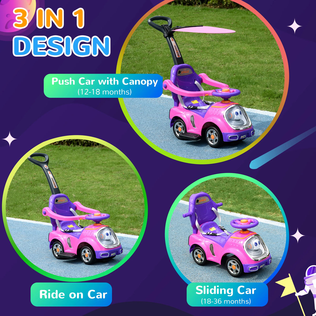 3 in 1 Ride On Push Car, Cartoon Robot Foot to Floor Slider