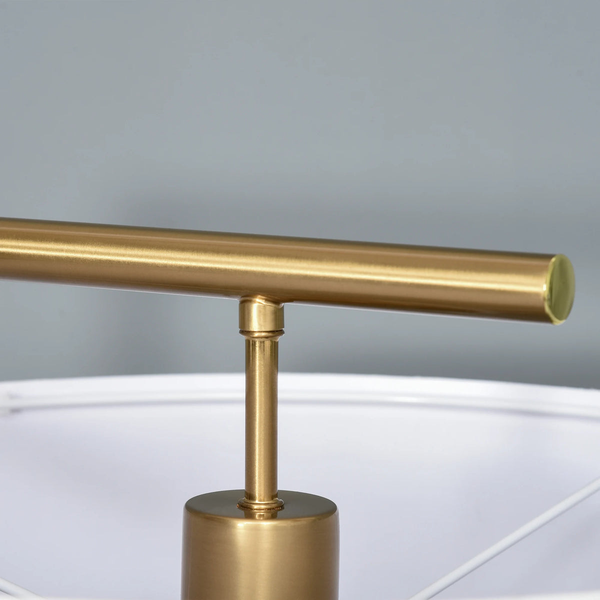 Modern Floor Lamp with Linen Shade and Foot Switch, Gold Tone and White