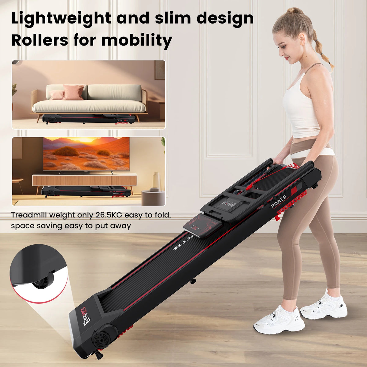 Foldable Electric Treadmill with Incline 12km/h Smart App Control LED Display Home Gym