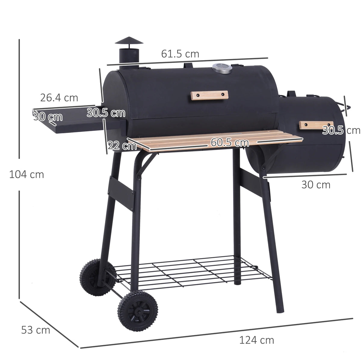 Portable Charcoal BBQ Grill with Offset Smoker Combo, Steel