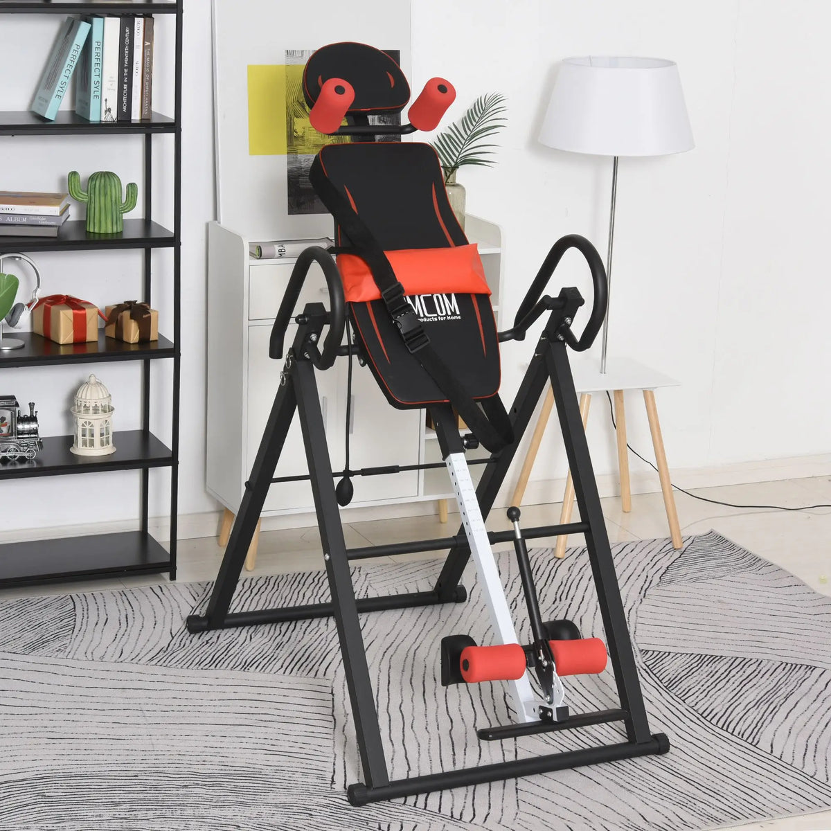 Gravity Inversion Table w/ Safety Belt, Adjustable Hand Stand Back Stretcher, Red