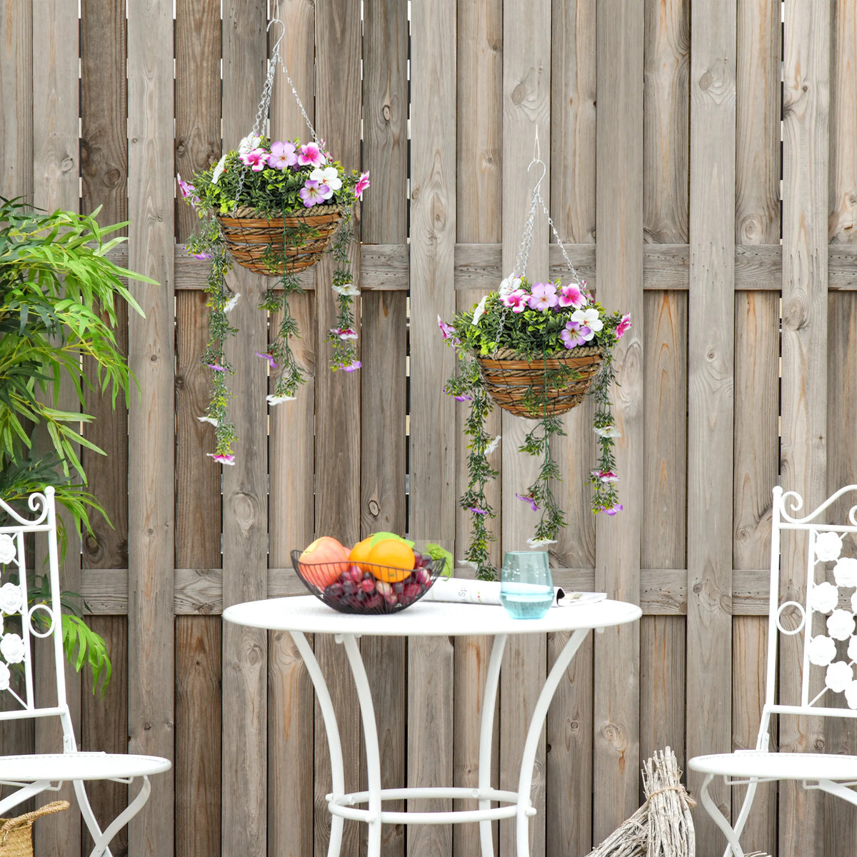 Set of 2 Artificial Azalea Flowers in Hanging Baskets UV Protected PE Faux Plants for Indoor and Outdoor