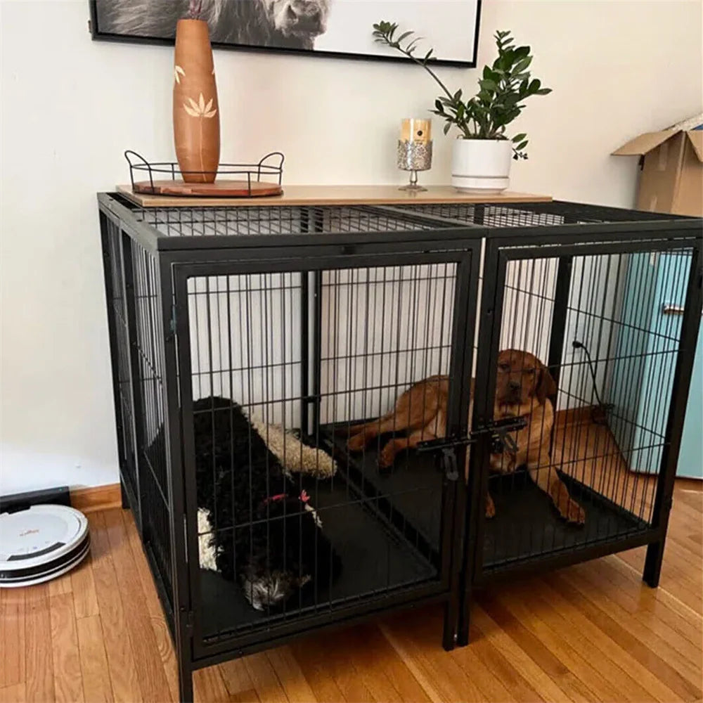 BORWART Heavy Duty Large Dog Crate 130.5x100x100cm Removable Divider Metal Cage for 2 Dogs 150kg