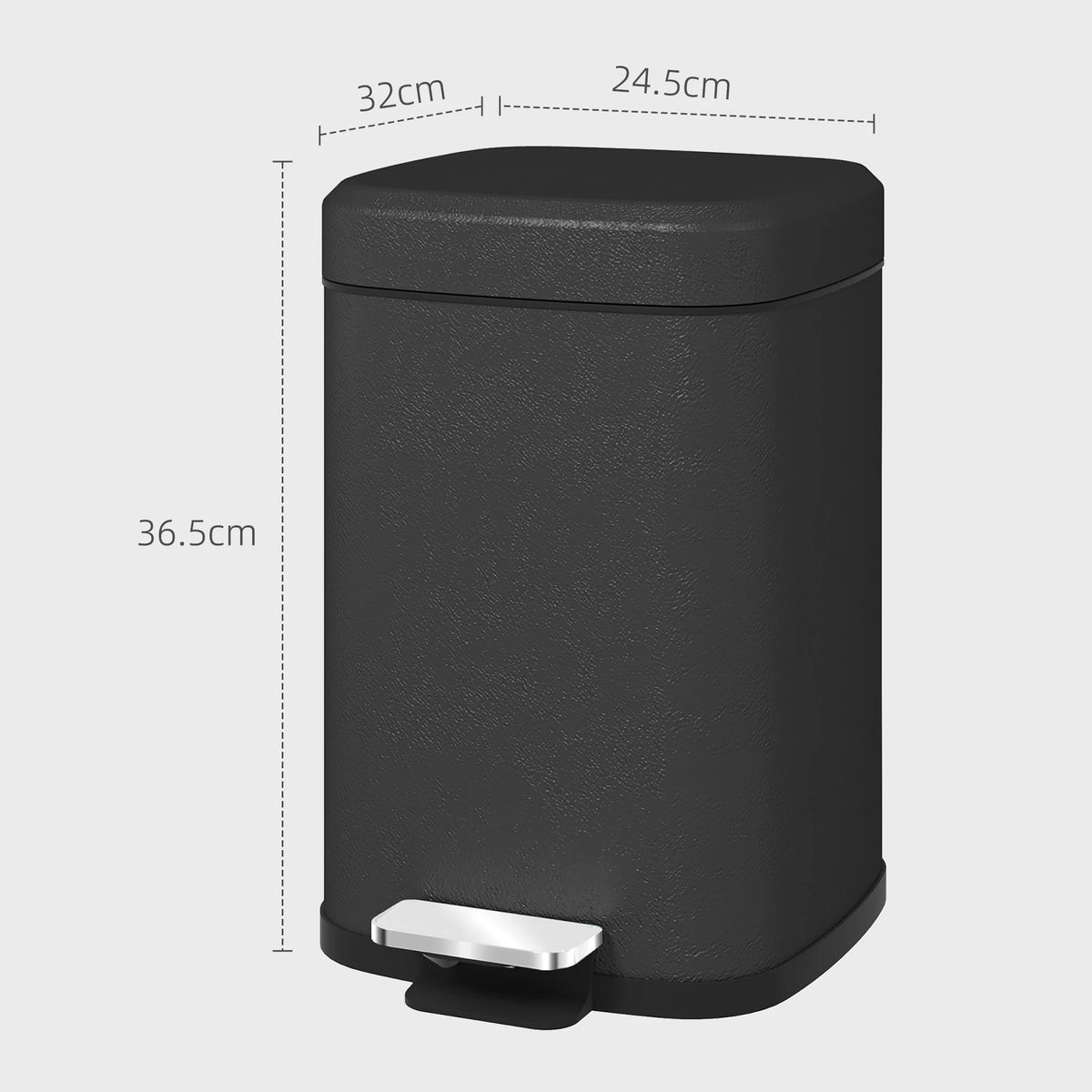 12L Kitchen Pedal Bin, Metal Rubbish Bin with Soft-Close Lid