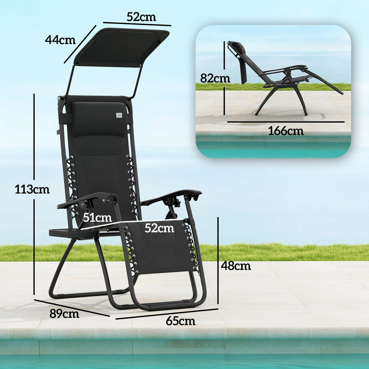 Zero Gravity Lounger Chair, Folding Reclining Garden Chair, Black
