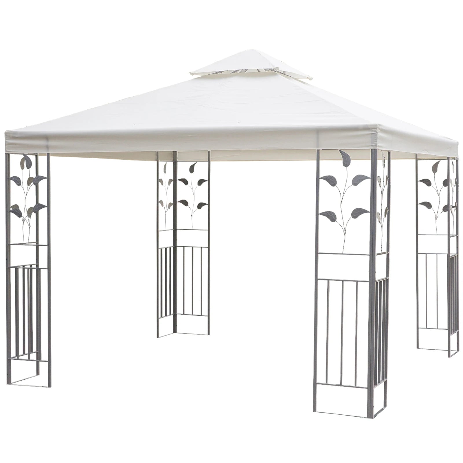 3 x 3m Garden Gazebo Pavilion with Decorative Cut-Out Frame, 2-Tier Roof and UV-Resistant Canopy