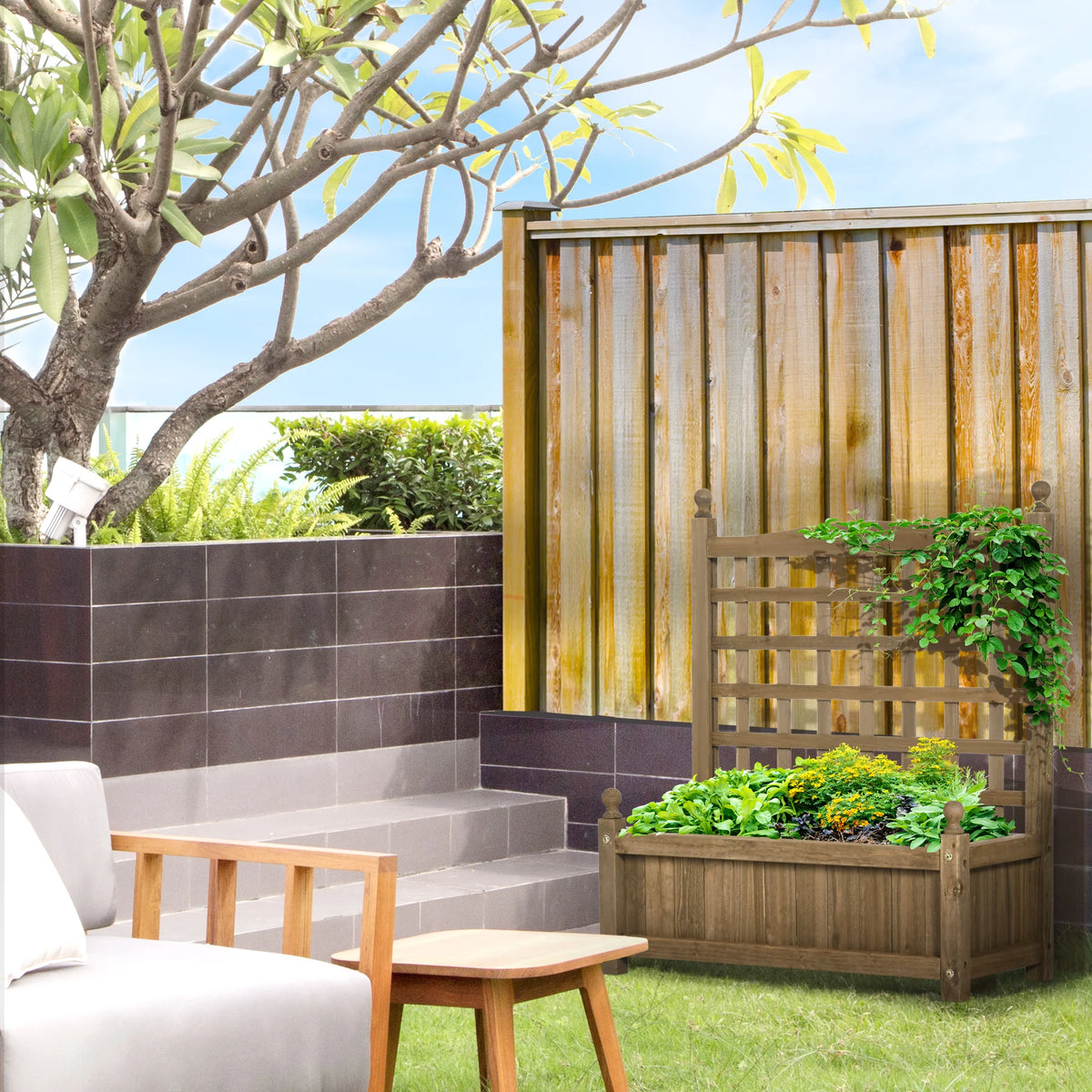 Garden Planter with Trellis for Climbing Vines, Indoor/Outdoor, Brown